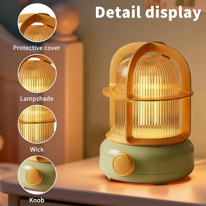 Cute Camping Lantern with Adjustable Dimming & USB-C Charging, Desk Decor for Bedroom, Indoor Outdoor Adventures & Emergency Use Gift, Retro Atmosphere Lamp for Bar (Green)