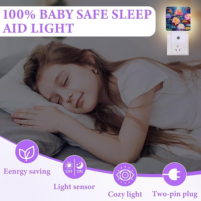 Magic Lotus Flower Night Light,Plug-in Night Lights with Dusk-to-Dawn Sensor for Bedroom,Bathroom and Living Room Sleep Friendly lamp 0.5w