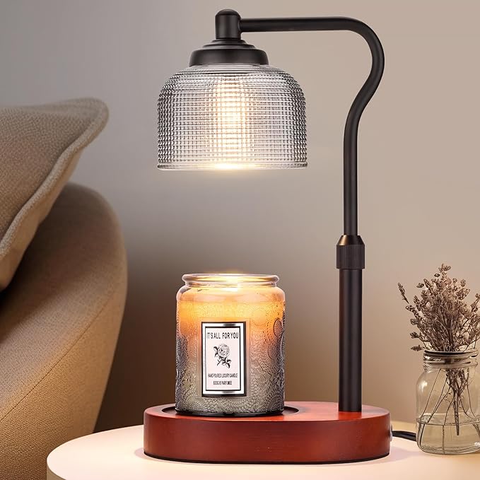 Candle Warmer Lamp with Timer, Electric Candle Warmer Adjustable Height, Mothers Day Gift for Mom, Dimmable Modern Candle Lamp with 3 Bulbs for Home Decor House Warming Gifts, Grey Glass
