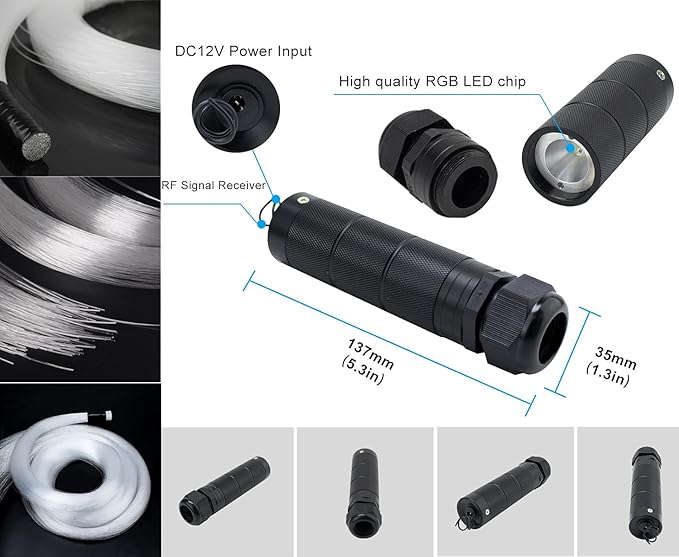 AZIMOM Car Use Bluetooth 6W RGBW LED Fiber Optic Lights Star Ceiling Light Kit APP Remote Control Mixed 430pcs 9.8ft Fiber Cable Music Mode Sensory Lighting Indoor Home Interior Decoration