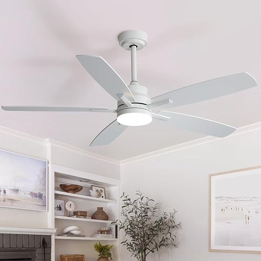 52" Remote Control Ceiling Fan with Light – 6-Speed Quiet DC Motor, Dimmable 3-Color LED, Flush Mount for Bedroom, Living Room, Dining Room,WHITE