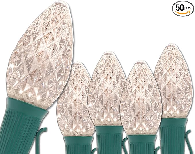 Wintergreen Lighting Set of 50 C7 Opticore Warm White Outdoor Christmas Lights - Commercial LED Christmas Lights Heavy Duty; Green Wire (50 ft)