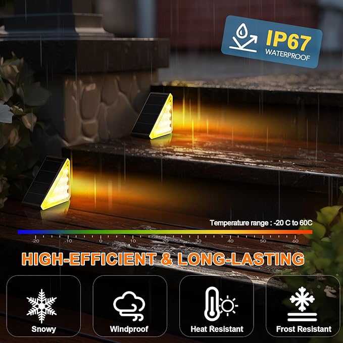 12 Pack Solar Stair Lights Outdoor Stair Lights with Waterproof IP67 LED Solar Light for Outside Light Decor for Deck, Front Step, Front Porch, Patio, Garden and Backyard (Brown)