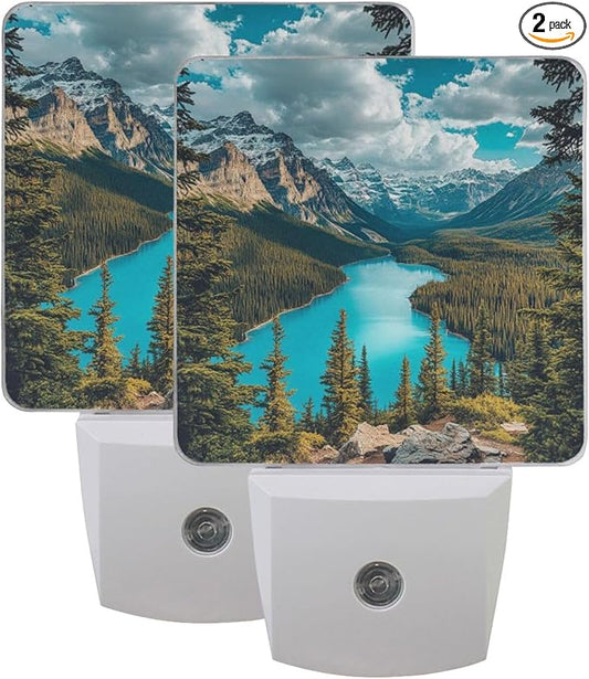 Forest and Lake Night Light 2 Pack Dusk to Dawn Sensor Led Lamp for Women Men Night Lights Plug into Wall Decor for Bedroom Kitchen Bathroom Corridor, 0.5W