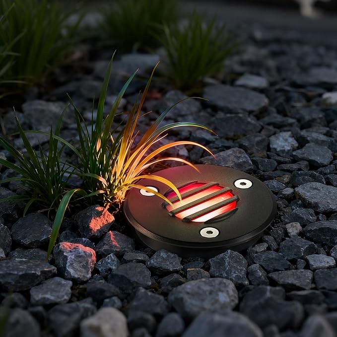 Junview Low Voltage Landscape Lights with Connectors Grated Top Anti-Glare LED Well Lights 12V-24V Waterproof Outdoor In-Ground Light Garden Landscape Lighting for Deck Pathway Yard (14)