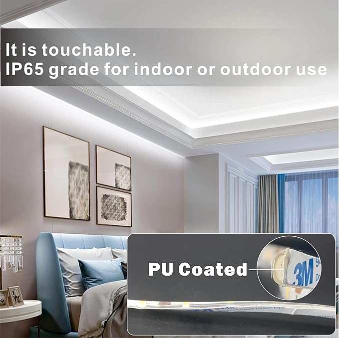 Yonikku Bright White LED Strip Lights - 32.8FT Waterproof Outdoor & Indoor LED Tape Light (6500K, Plug-in)