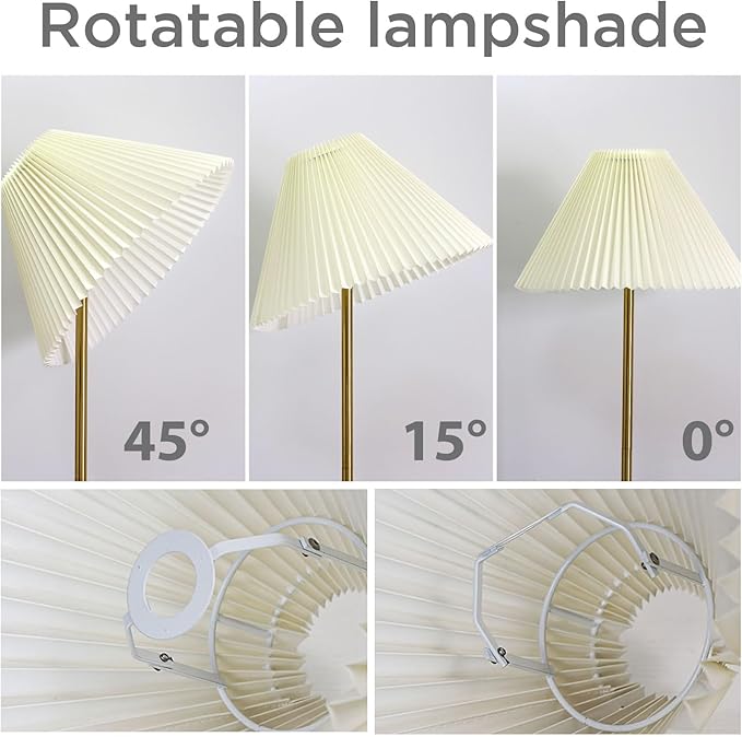 KUNJOULAM Modern Pleated Floor Lamp, Gold Pole Floor Lamps, Simple Design Tall Lamp with Adjustable Beige Lampshade, Standing Lamp for Living Room, Bedroom, Office, Home (Without Bulb)