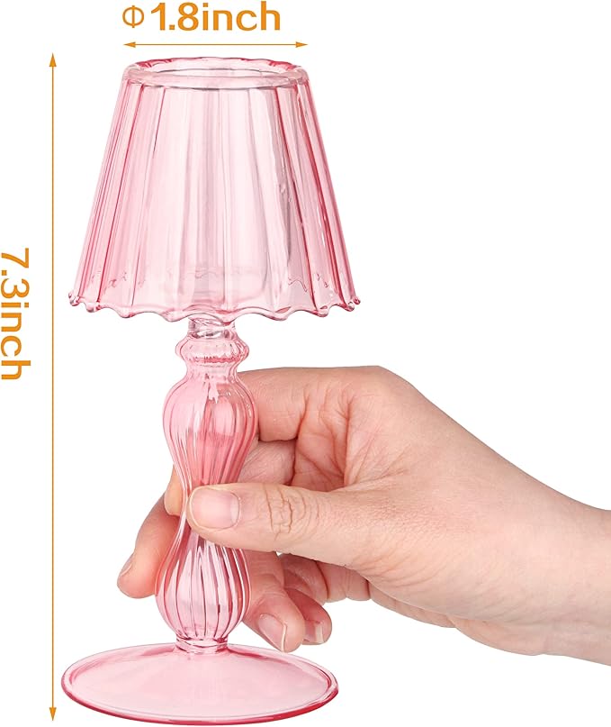 Desk Lamp Shaped Glass Candle Holder - Glass Hurricane Candleholder Crystal Decorative Candle Stand for Table Wedding Dinning Centerpieces Party Supplies Festival Decor Pink