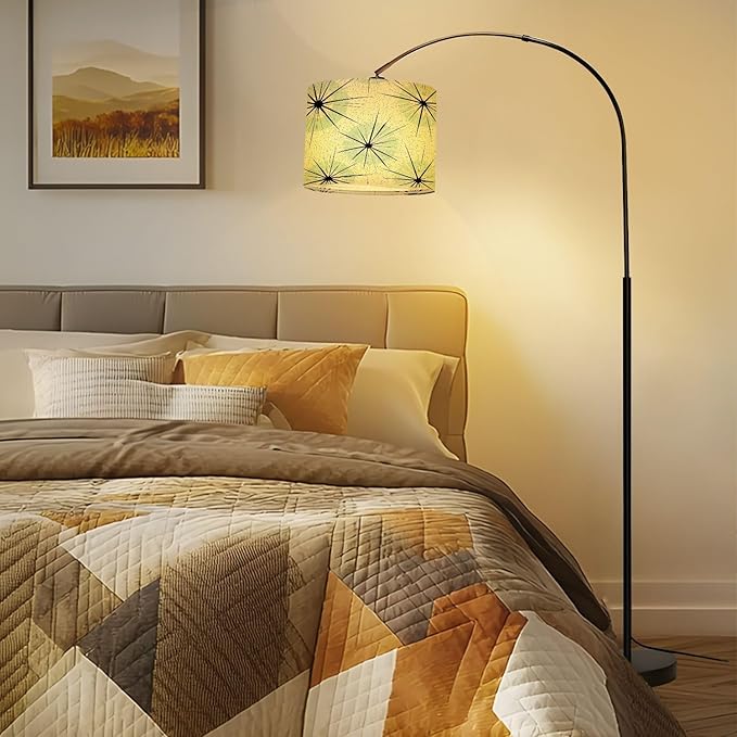 Drum Lamp Shade Atomic Starbursts Mid Century Modern Sputnik Palm Springs Radiating Lampshades for Floor Lamps Table Lamp Pendant Light 8.9"x11" Linen Lamp Cover Replacement Large Lamp Shade