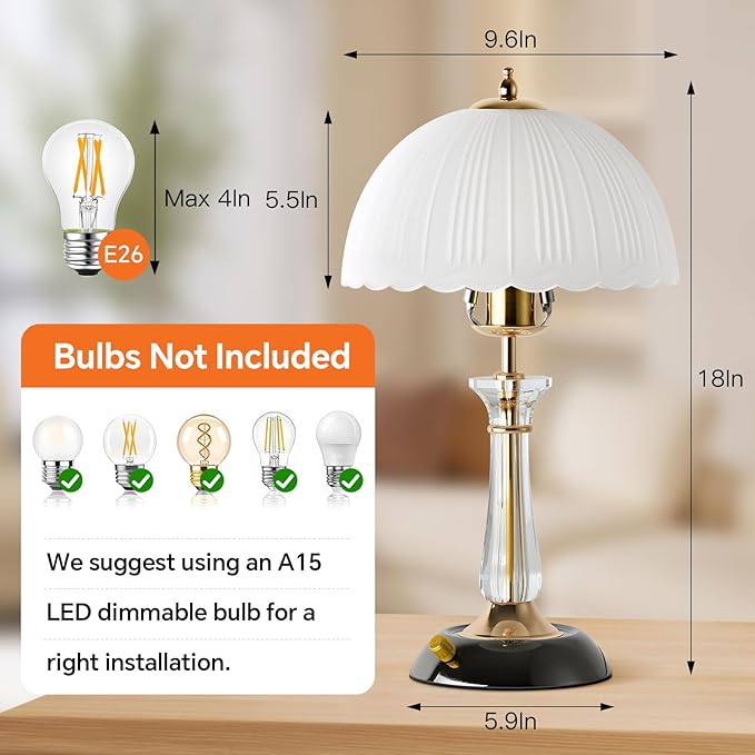 Crystal Table Lamp,Dimmable Bedside Lamp with ON/Off Switch Modern Glass Lamps for Night Stands Bedroom Living Room Decor (1PACK)
