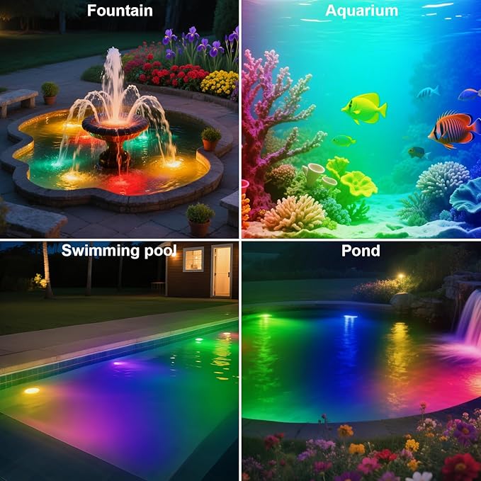 Submersible Pool Lights, Waterproof RGB LED Ground Light for Swimming Pool, Pond, Fountain, Aquarium, Low Voltage Remote Control Indoor/Outdoor/Underwater Decor Pond Lights (46ft)
