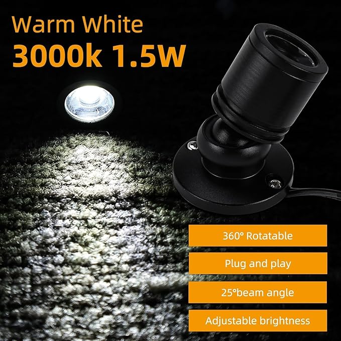 YaeCCC Dimmable Mini LED Spotlight, 6-Pack Daylight 6400K, USB Powered Accent Lighting for Plants, Jewelry Showcase, Model Display Shelves