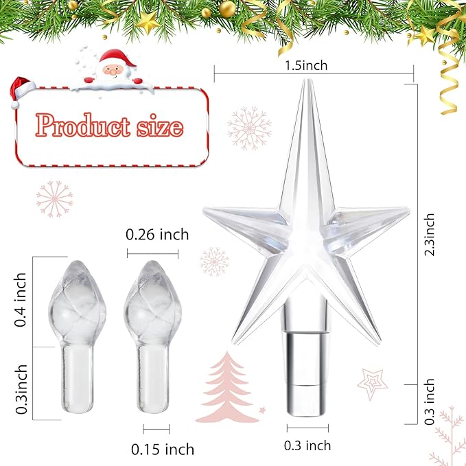 Boao 100 Pieces Ceramic Christmas Tree Bulbs and 5 Stars Replacement Plastic Bulbs for Ceramic Christmas Tree Decorations(3.8 mm Diameter,Transparent)