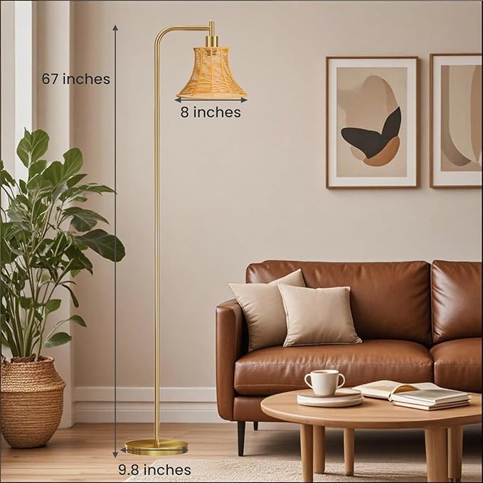 67" Modern Vintage Floor Lamp with Rope-Braided Lampshade - Ideal for Living Room, Bedroom & Office - Heavy Base, Pedal Switch, Stable & Convenient Lighting Solution(Include E26 Bulb)
