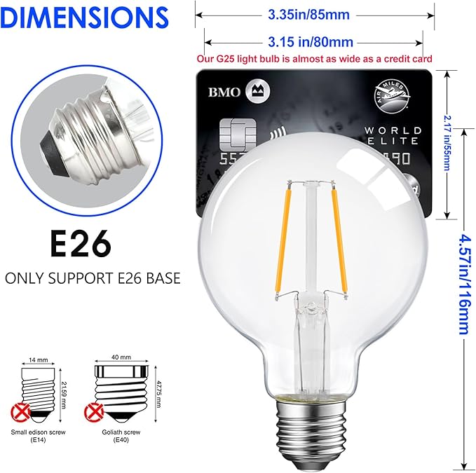 ENERGETIC SMARTER LIGHTING 5W Dimmable G25 LED Globe Light Bulb, G25 LED Vintage Light Bulb, 60W Equivalent, 500Lumens, 2700K Soft White, E26 Base, ETL Listed, 6-Pack