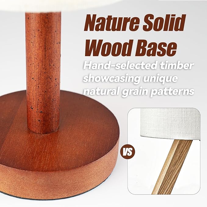 Small Table Lamp Nightstand Lamp Linen Lampshade Bedroom Wood Base Small Bedside Lamp for Night Stands, Desk Lamps for Reading Living Room, Office (LED Bulb Included) (Black-Walnut Wood（2）)