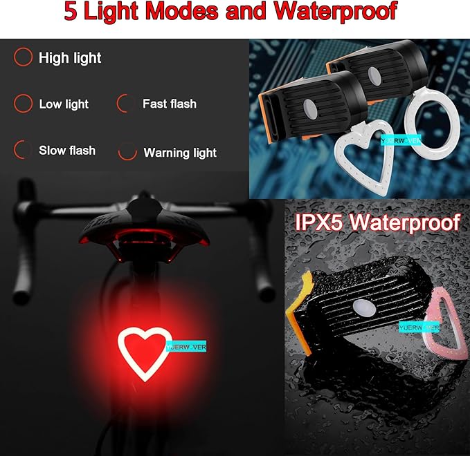 Rechargeable Bike Tail Light LED Bicycle Rear Light Cycling Night Essential Bright Seat Back Safety Lamp 5 Modes Warning Waterproof Flash MTB Light for Men Women Kids