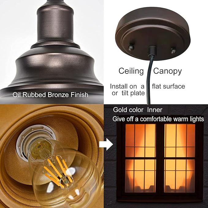 2 Pack Bronze Pendant Lights Kitchen Island Industrial Adjustable Hanging Barn Light Fixtures