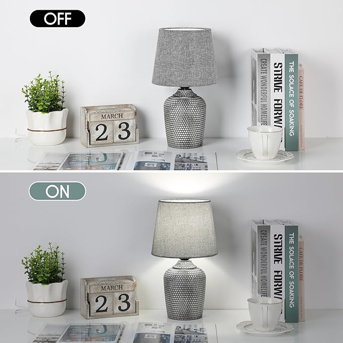 Sucolite 11.8'' Small Table Lamps Set of 2, Bedside Nightstand Lamps for Bedroom Kid’s Room, Cute Desk Lamps with Studded Texture Base for Reading Nursery Living Room Office, Grey