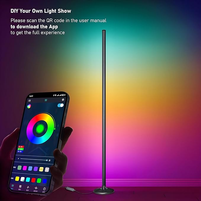LED Floor Lamp Minimalist Style, with App & Remote Control, RGB 16 Million Colors, Dimmable, 68+ Scenes, Music Sync, Timer, Ideal Ambient Floor Lamps for Living Room, Bedroom, Gaming Room