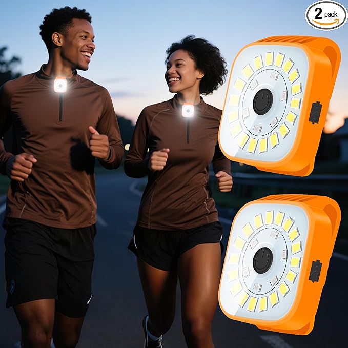 2 Pack Running Lights for Runners,4 Modes LED Rechargeable Clip On Flashlights,Walking Light Safety Dog Lights for Night Walking,Running Light for Fishing Biking Camping Hiking Gear