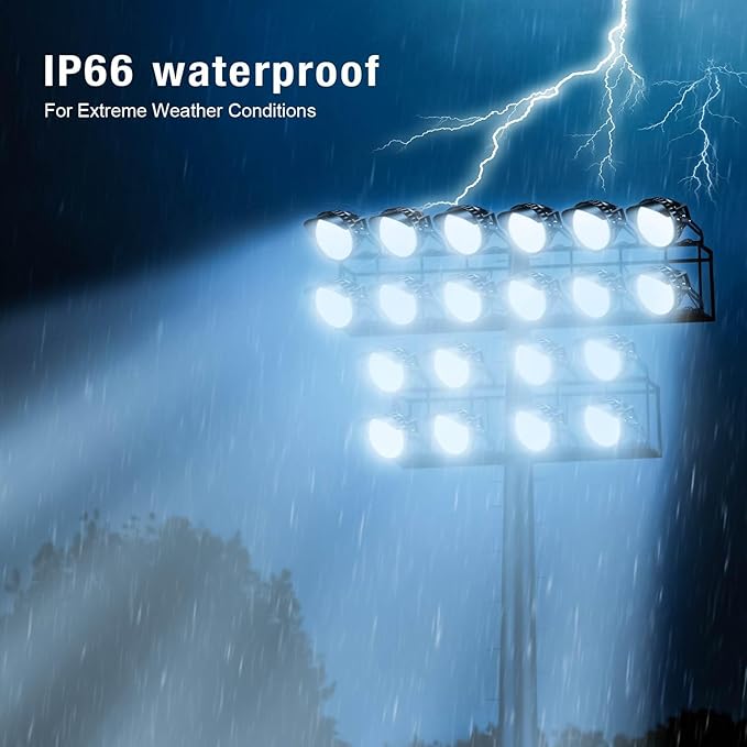 Dimmable 0-800W Outdoor LED Stadium Lights, Heavy Duty Round Floodlight Super Bright Commercial Arena Sport Field High Pole Light with IP66 Waterproof Adjustable Yoke for Large Area Court Farm