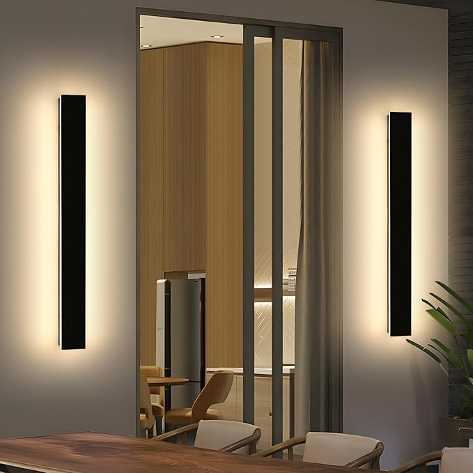 Mikeru 2 Pack 39.3inch Modern Outdoor Wall Sconce, 3000K/4500K/6000K 3 Color Temperature LED Exterior Light Fixtures, Modern Long Porch Lights Wall Sconce for Garage, Doorway, Porch, Patio