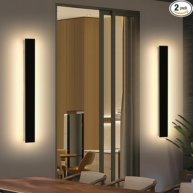 Mikeru 39.3" 2Pack Outdoor Wall Sconce 3000K Warm White - IP65 Waterproof Black Exterior Light, Hardwired Wall Mounted Fixture for Porch, Patio & Entryway | Non-Dimmable Weatherproof Design
