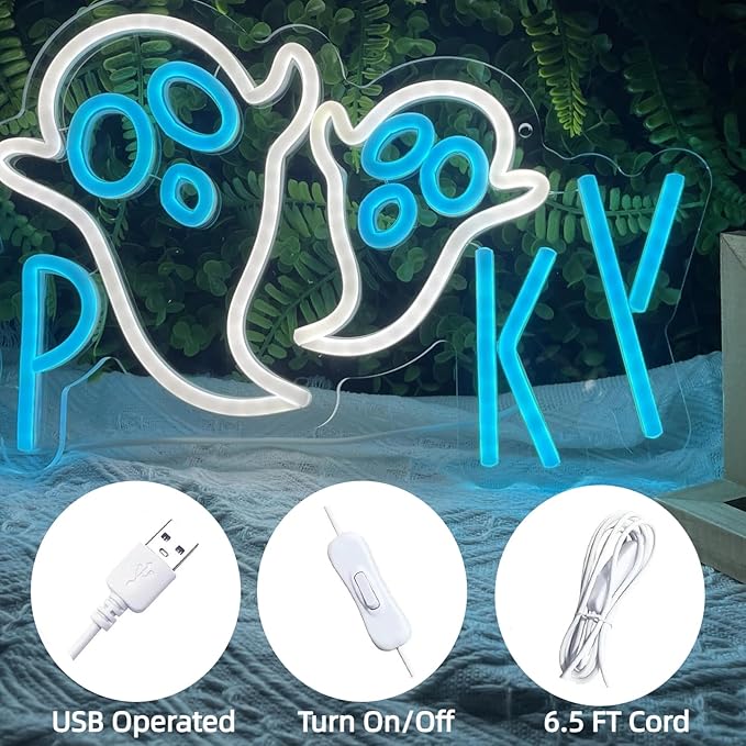Halloween SPOOKY Neon Sign for Wall USB Powered Neon Light Up Sign for Halloween Party Decorations Bedroom Cave Room Decor Halloween Led Sign for Home Bar Window Porch Front Door Decorations