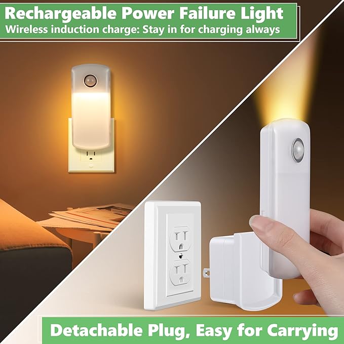 Enhon 9 Pack Emergency Power Failure Night Lights, Motion Sensor Night Light, Automatic Dusk to Dawn, Emergency Lights for Home, Bedrooms, Hallways, Black Outs, Rechargeable
