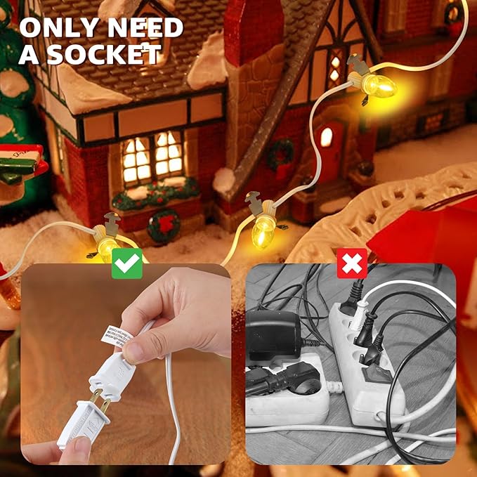 Christmas Village Lights with 12 Led Light Bulb,C7 Cord Clip Lights for Christmas Village Cottages,Pumpkins,Outdoor Atmosphere Decoration.for Blow molds