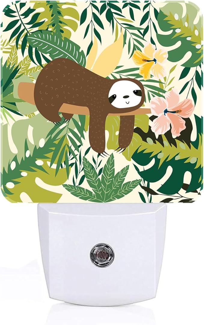 Cute Sloth in Jungle Night Light,Plug-in Night Lights with Dusk to Dawn Sensor for Stairway,Hallway,Bedroom Sleep Friendly Ideal for Women/Girls/Boys Gift,0.5w