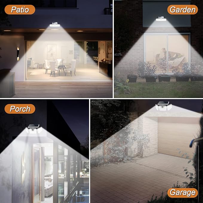 INCX Solar Motion Sensor Lights Outdoor, 3 Heads Security Lights Solar Powered, 156 LED Flood Light Motion Detected Spotlight for Garage Yard Entryways Patio, IP65 Waterproof, White, 1 Pack
