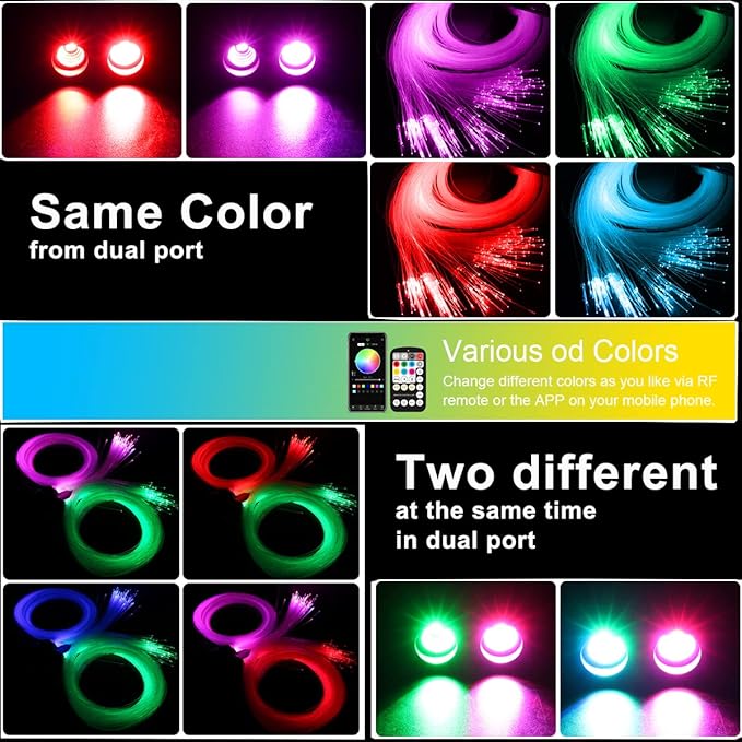 AZIMOM Dual Color 32W Sound Activated Fiber Optic Light Source RGBW Light Box Engine Diver Bluetooth/RF Remote Control Music Sensor Mode for Car Home Star Ceiling Decoration