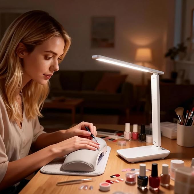 WOOST Cordless Desk Lamp, Small Desk Lamp, LED Rechargeable Travel Desk Light, Portable, Eye-Friendly, Foldable, Wireless Table Lamp with 3 Color Modes, Touch Control, Dimmable, Nail Light for Desk
