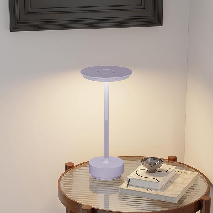 Cordless Table Lamp 2P Light Purple Portable Lights LED Rechargeable Battery Operated 3 Levels Brightness IP54 Waterproof Memory Function for Outdoor Patio Travel Cafe Restaurant