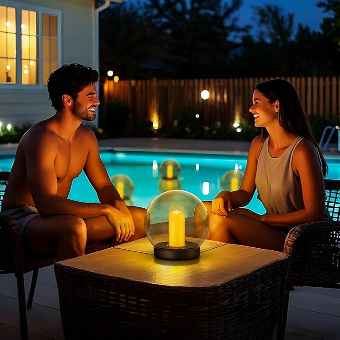 2-Pack 7.4x7.3 Solar Floating Pool Lights Ball Outdoor Water-Resistant IP66 Solar-Powered That Float Candles Flickering Lights for Swimming Pool Decor Pond Garden Party