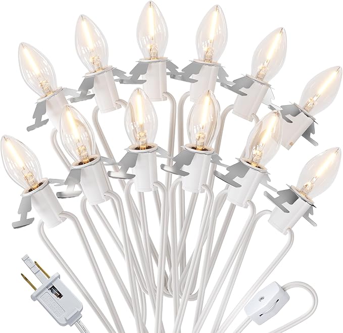 SURAIELEC 21 FT Christmas Village Lights, Accessory Cord with 12 LED Bulbs, C7 Snow Village Light Cord with Switch, Replacement Lights for Holiday Craft Decorations, UL Listed