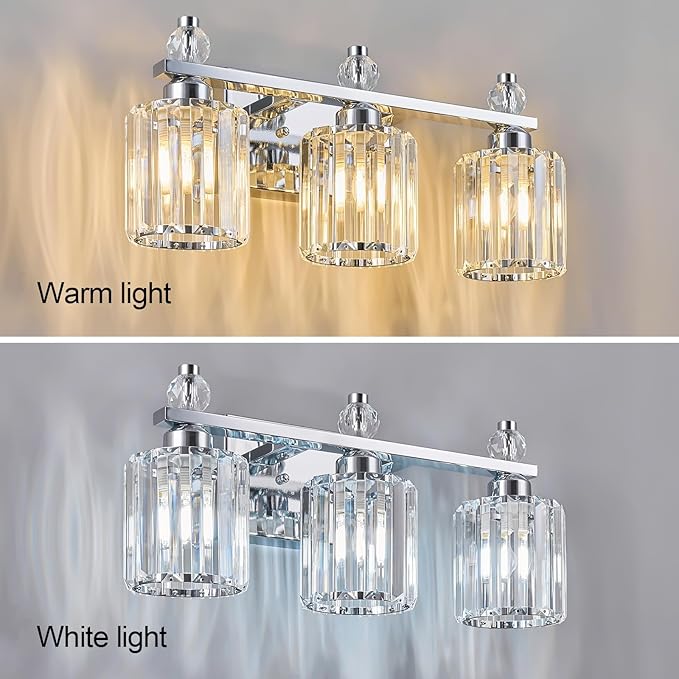 Bathroom Vanity Lights 3-Light Chrome Modern Crystal Vanity Light Fixtures Over Mirror Crystal Bathroom Vanity Lighting Fixtures
