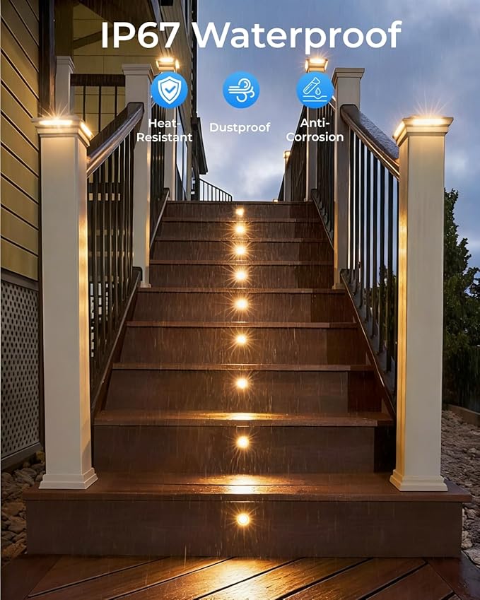 16 Pack LED Recessed Deck Lights with Protecting Shell, IP68 Waterproof Warm White, 0.6W , Outdoor Landscape Lighting, 12V Low Voltage Deck Lights Kit for Garden Yard Step Riser Stair Decoration