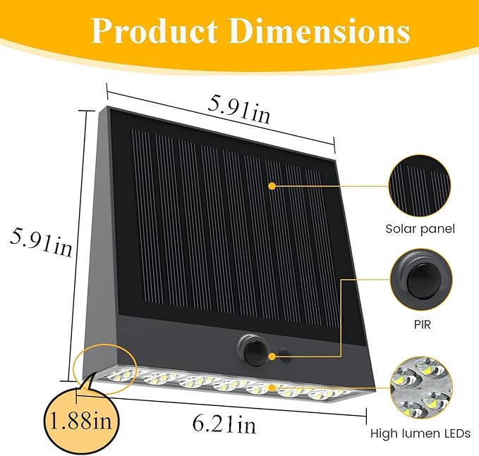 Solar Outdoor Lights, 1000LM IP65 Waterproof Solar Flood Lights with 4 Modes, 4000K Motion Sensor Solars Wall Light for House Number, Porch, Frontdoor, Backyard