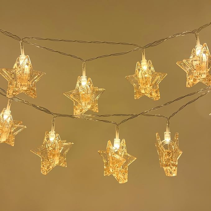 YOLIGHT Stars Photo Clips String Light, 10ft LED Photo Wall Decor Lights with 20 Clips, Battery Operated Star Fairy Lights for Dorm Room Christmas Party Wedding Valentines Day Decoration