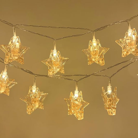 YOLIGHT Stars Photo Clips String Light, 10ft LED Photo Wall Decor Lights with 20 Clips, Battery Operated Star Fairy Lights for Dorm Room Christmas Party Wedding Valentines Day Decoration