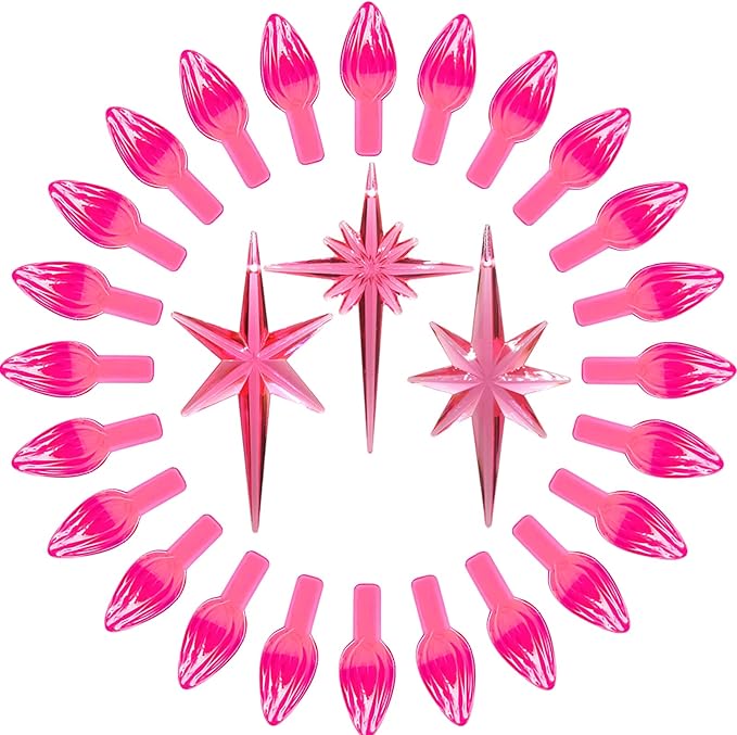 Ceramic Christmas Tree Replacement Lights Bulbs, Pink Medium Twist Plastics Pegs Ornaments for Ceramic Tree(87 Bulbs＆ 3 Topper Star)