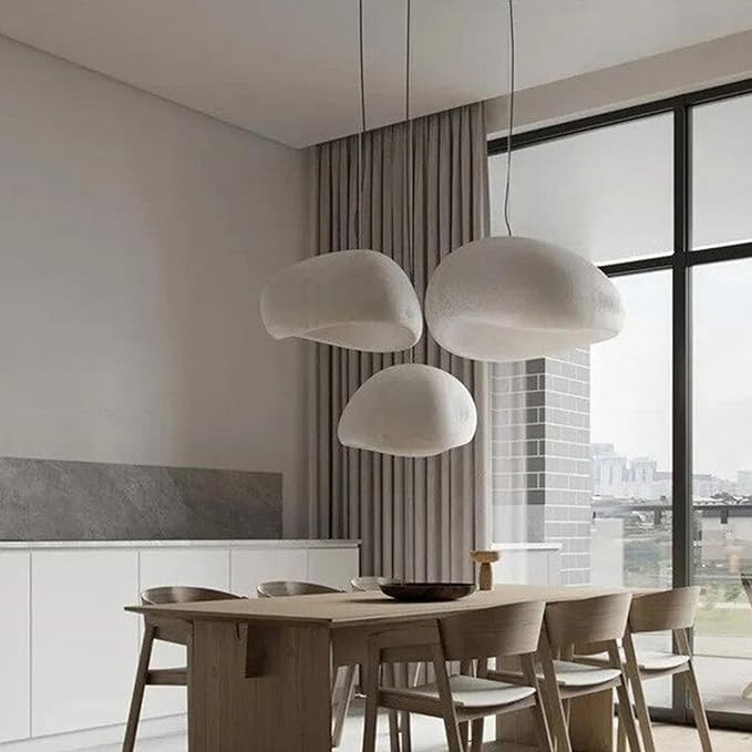 JAYMP 70cm Wabi Sabi Pendant Light for Living Room Hallway Restaurant Modern Hanging Lamp E26 Base Japanese Style Bird Nest Shape Lighting Fixture, 1 Pack (Matte White,B Shape, 70cm/27.6in)