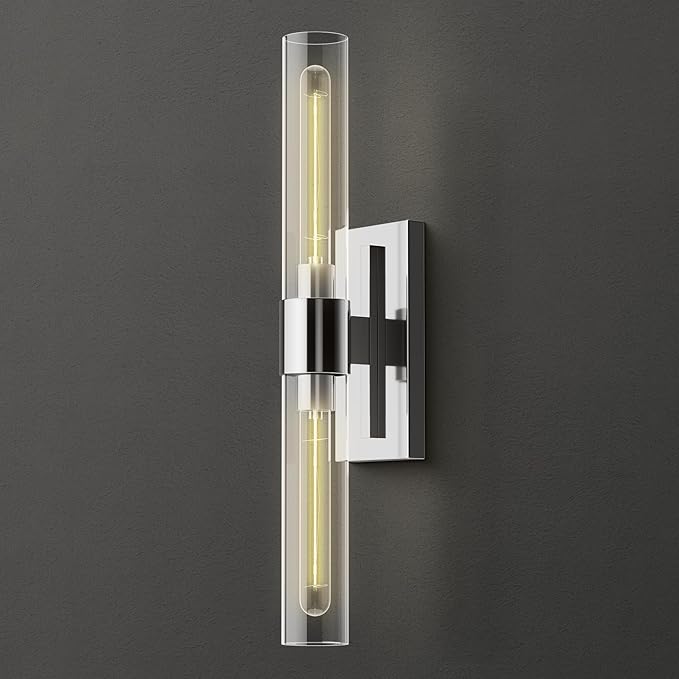 YUYI Nickel Wall Sconce Light, 22.8'' Indoor Sconces Wall Decor with Clear Glass Shade, Bathroom Vanity Wall Lights for Bathroom Living Room Bedroom Hallway Fireplace Staircase