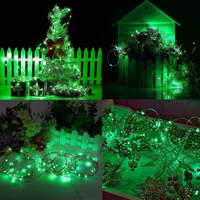 YEGUO 4 Pack Green Solar Fairy Lights, Each 33ft 100 LED Christmas Lights Outdoor Waterproof, 8 Modes Sliver Wire Solar String Lights