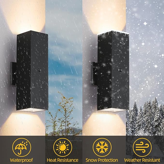 SHIMR Motion Sensor Outdoor Wall Lights, Dusk to Dawn Outdoor Lighting with Matte Black Finish, Up and Down Lights Aluminum Exterior Lighting Fixture for House Porch, LED Bulb Included [ETL Listed]
