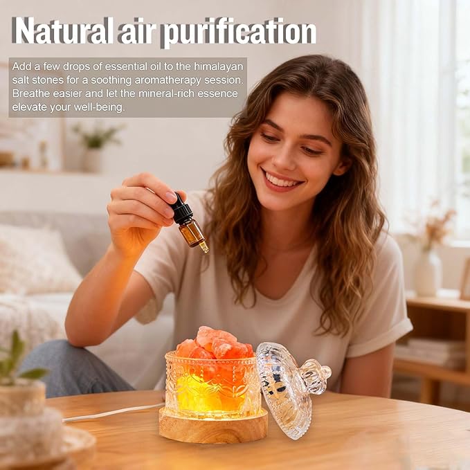 Runyangshi Himalayan Salt Lamp Night Light - Natural Crystal Stones, 3 Lighting Modes with 10 Brightness Levels, Kid & Pet Friendly Design, USB Powered, Ideal for Home and Decor & Gift