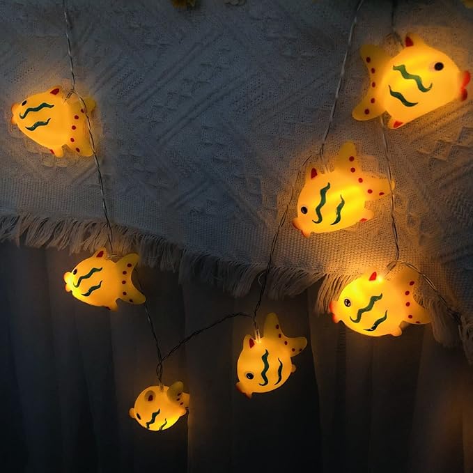 Fish String Lights 5.4FT 10LEDs Spotted Fishes Grouper Fairy Lights for Beach Party Bedroom Camping Decoration